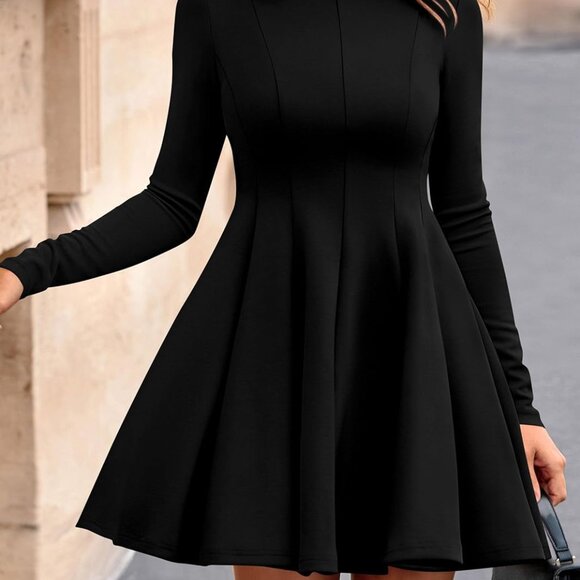 Women's Fall Elegant A Line Mini Dress Long Sleeve Wedding Party Chic - Picture 7 of 8
